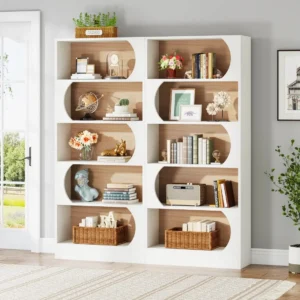 5-Tier Bookcase, 71" Wood Etagere Bookshelf with Storage Shelves