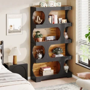 71" Bookshelf, 4-Tier S-Shaped Bookcase Freestanding Display Shelves