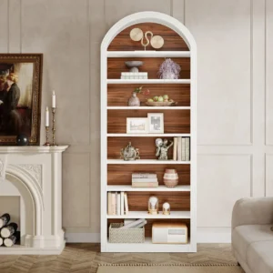 6/8-Tier Tall Bookshelf, Wooden Arched Bookcase Display Shelving Unit