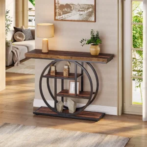 41\.3" Console Table, Industrial 4-Tier Sofa Entryway Table with Circle Base