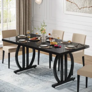 63" Dining Table for 4-6 People, Modern Kitchen Dinner Table with Metal Frame