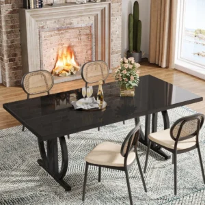 63" Dining Table for 4-6 People, Modern Kitchen Dinner Table with Metal Frame