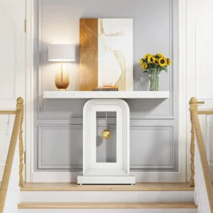 39\.4" Console Table, Modern Sofa Entryway Table with Gold Decor