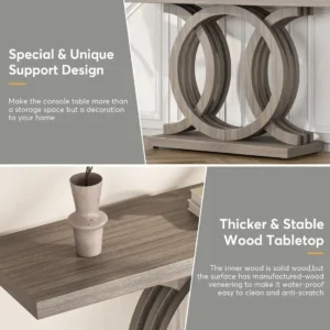 Farmhouse Console Table, 55" Hallway Sofa Table With Geometric Base