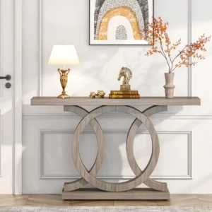 Farmhouse Console Table, 55" Hallway Sofa Table With Geometric Base