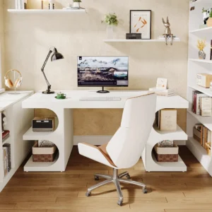 62" Executive Desk, Modern Office Computer Desk with Storage Shelves