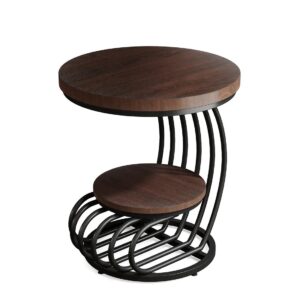 Round End Table, 2-Tier Faux Marble Side Table with Storage Shelf.