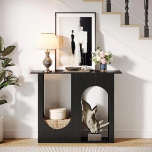 39.4” Console Table, Narrow Sofa Table Behind Couch with Arched Design